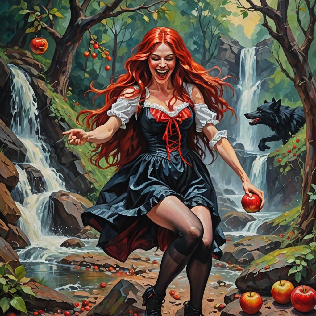 Red Riding Hood with Werewolf: Expressionist Impasto Paintin...