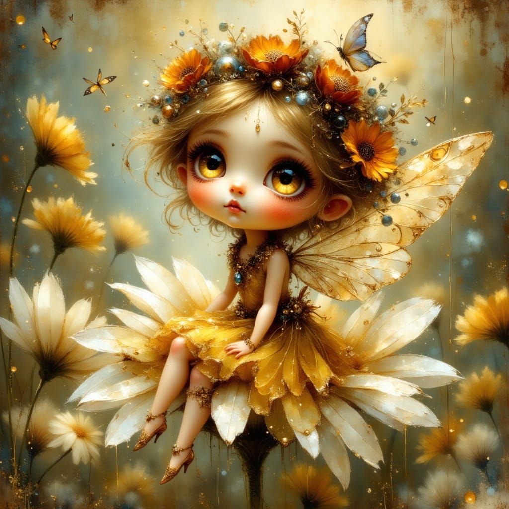 Steampunk Chibi Fairy on Daisy with Ethereal Style