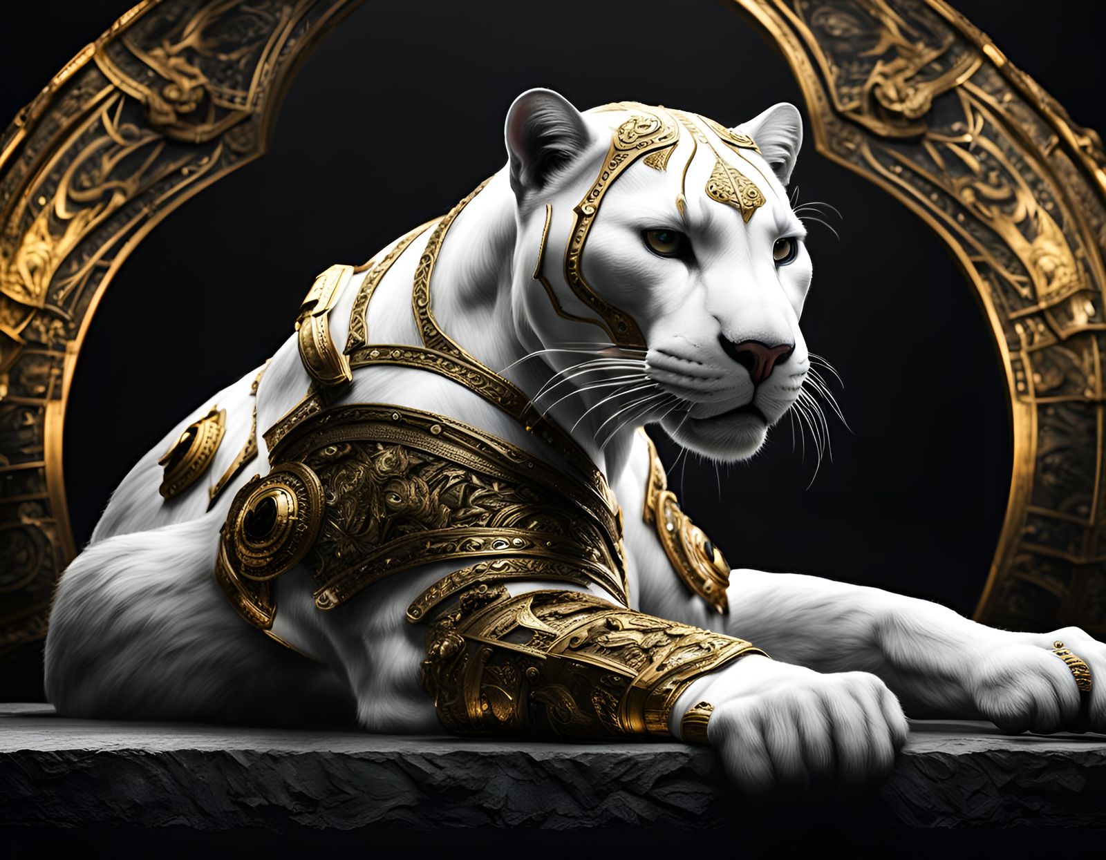 Armored White Panther in Black and Gold
