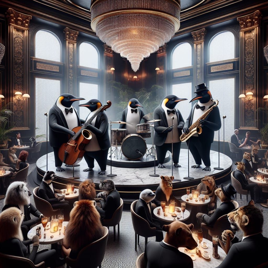 Penguin Jazz Band Performs in Upscale Nightclub