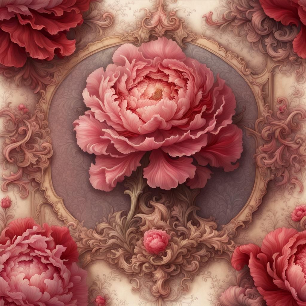 Peonies on Playing Card in Rococo Watercolor