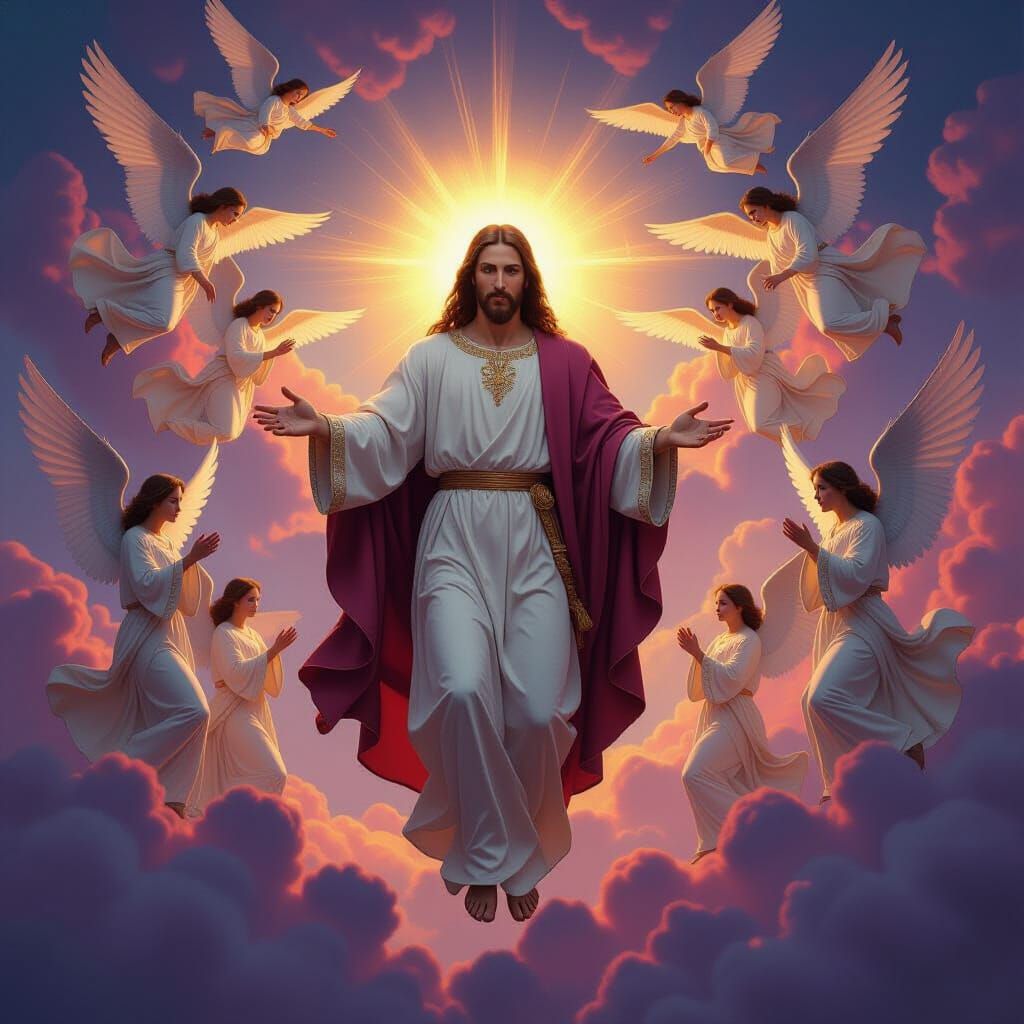 Jesus' Descent: Hyperrealistic Digital Painting of Angels