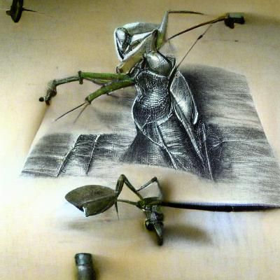 Armored Mantis: Steel-clad Insect in Charcoal