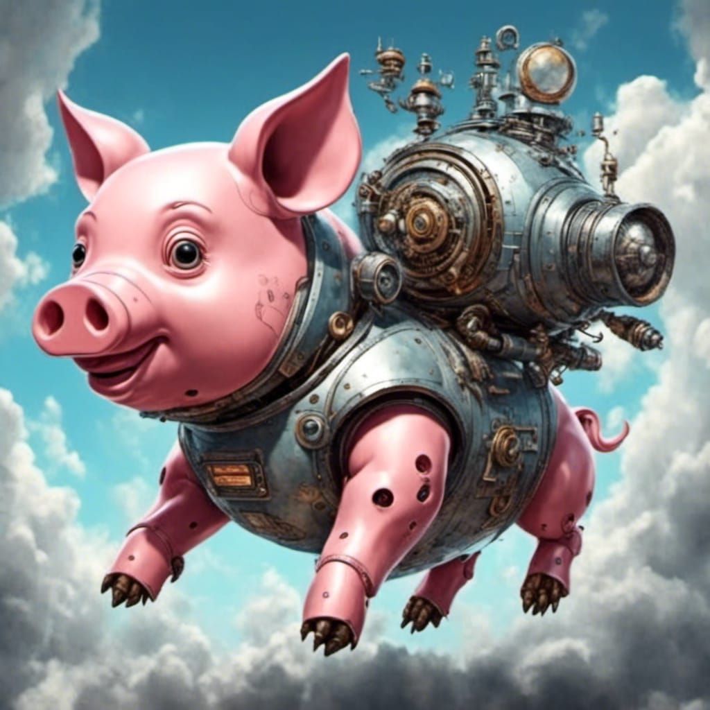 Cute Robot Flying Pig in Digital Style