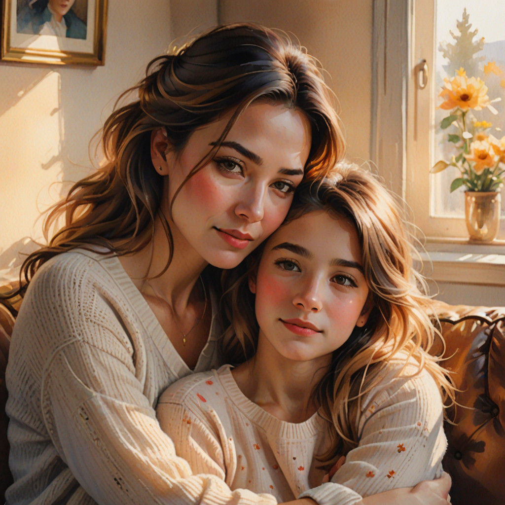 Warm and Cozy Family Portrait in Watercolor Style