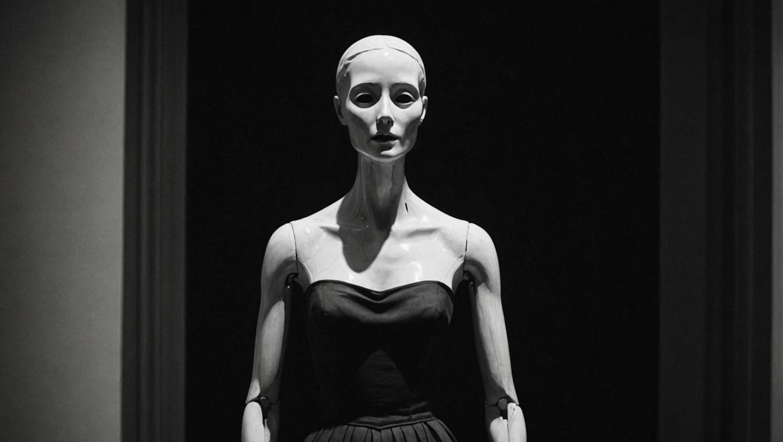Haunting Porcelain Mannequin in Charcoal Style