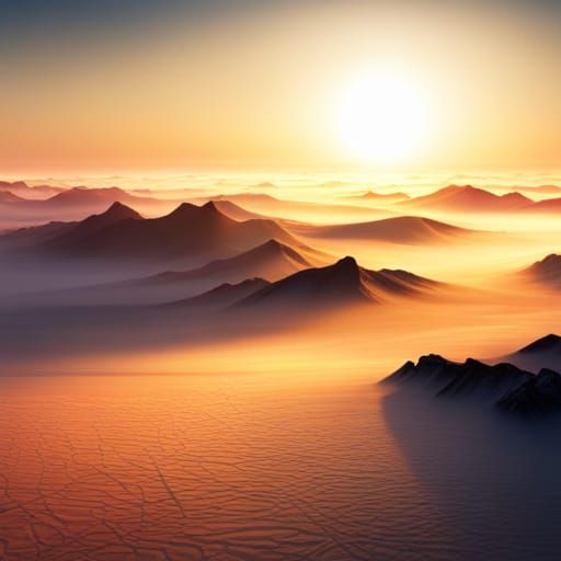 Spectacular Space View Landscape of Shadows, Digital Paintin...