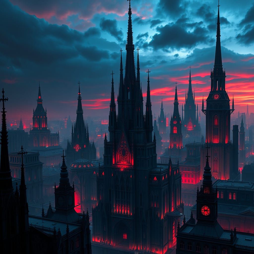 Ethereal Gothic Metropolis Unveils Futuristic Nightmares