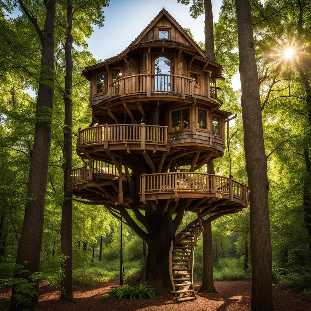Four-Story Treehouse with Water Feature
