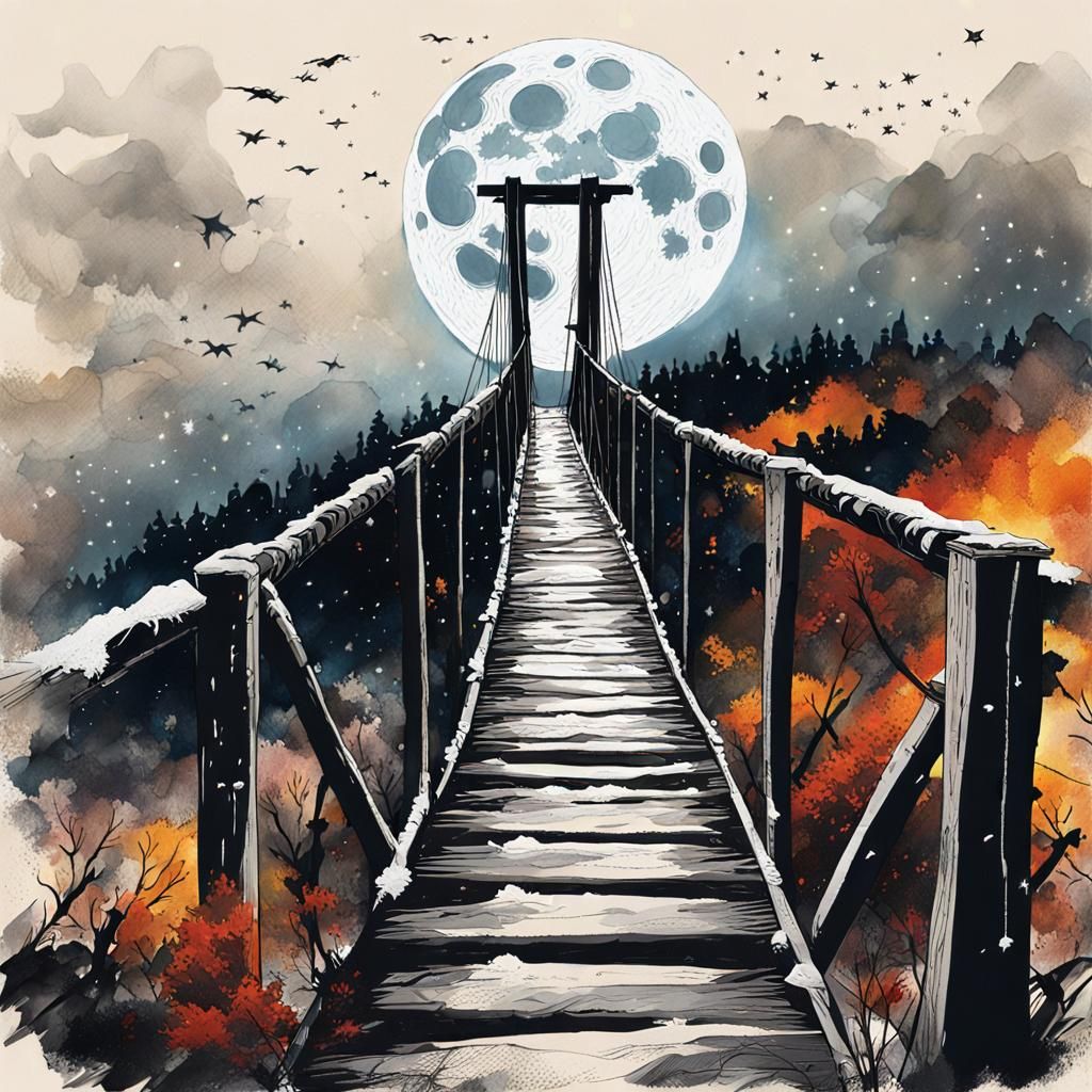 Ethereal Rope Bridge Digital Sketch