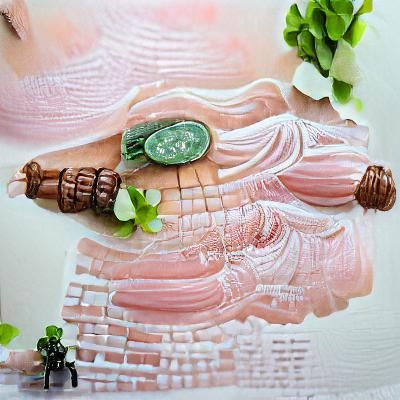 Rose Quartz Crystal Tree with Buddha, Gouache Painting
