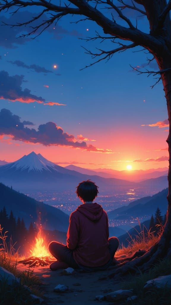 Surreal Anime Scene at Twilight