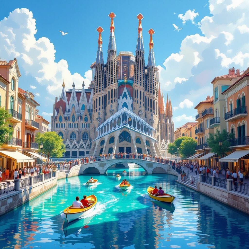 Futuristic City Overrun by Water in Vibrant Colors