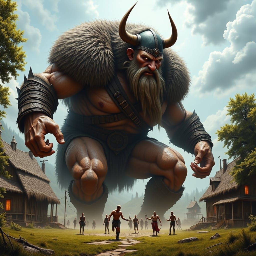 Giant Viking in a Small Village