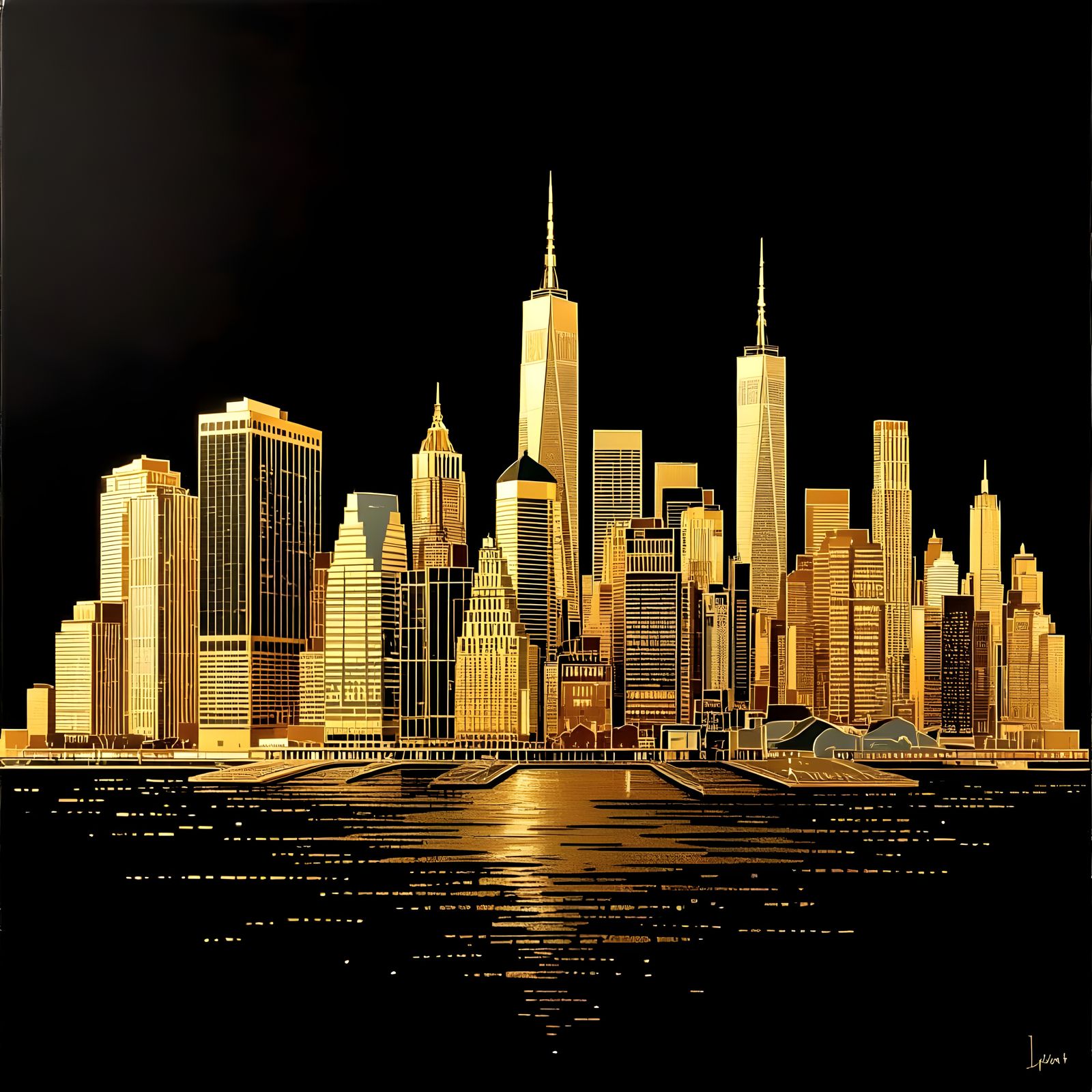 Opulent Gold Foil New York Skyline Masterpiece