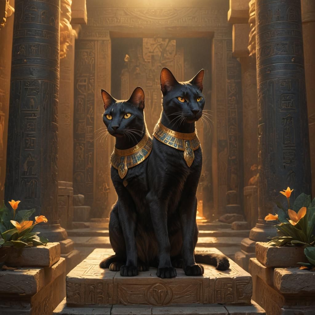 Mystical Egyptian Art: Bastet on Her Throne