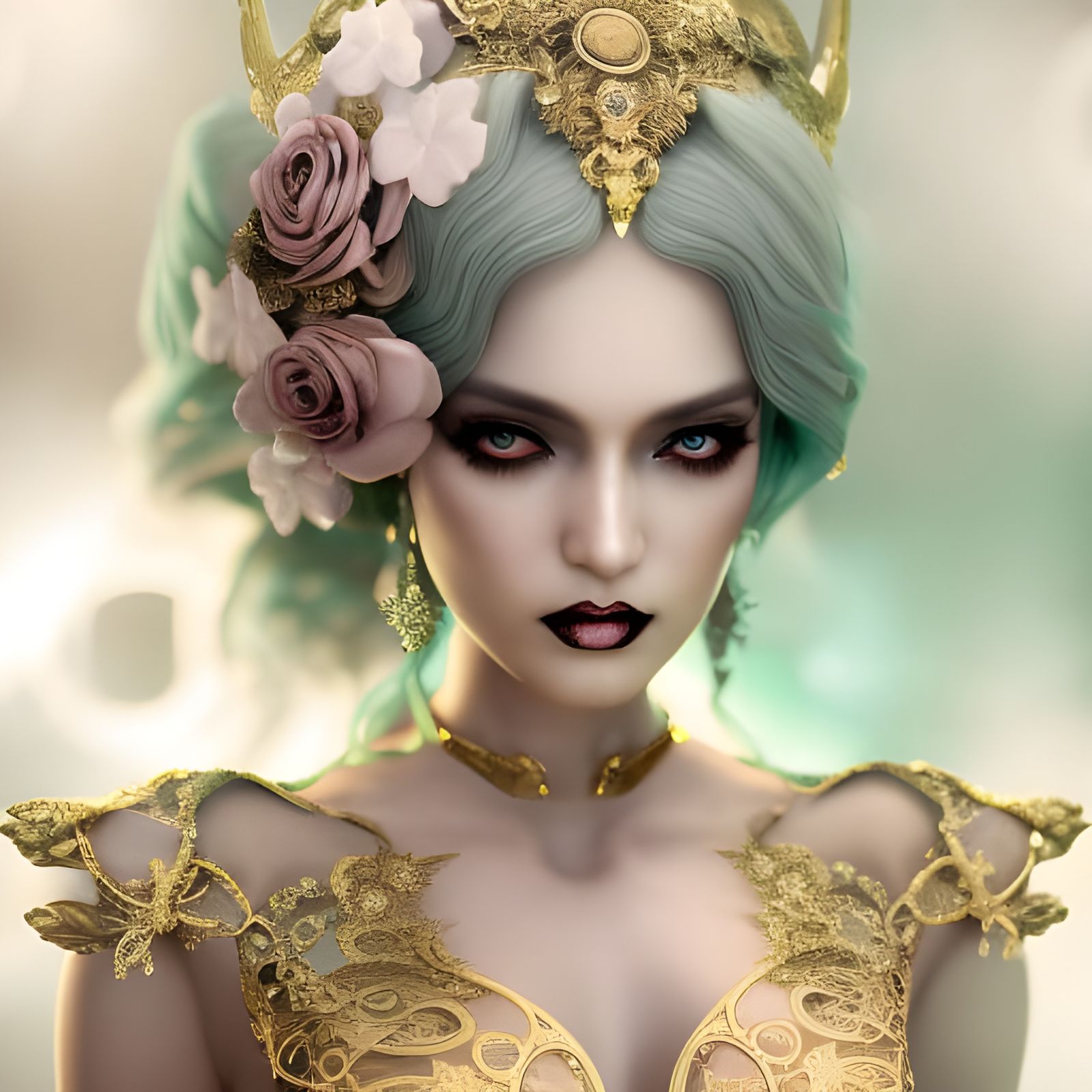 Dark Goth Goddess Portrait in Detailed Fantasy Art