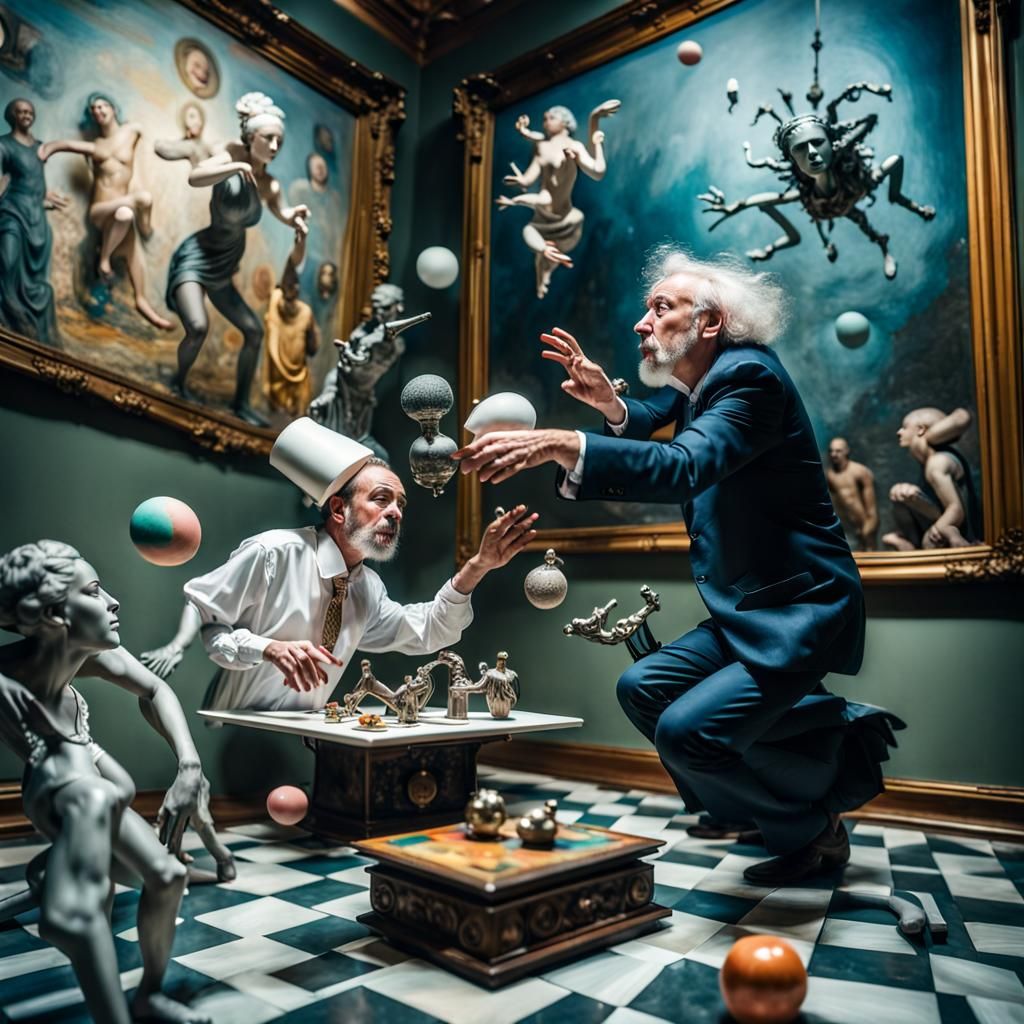 Happy Couples in Art Museum: Hyperrealistic Photograph