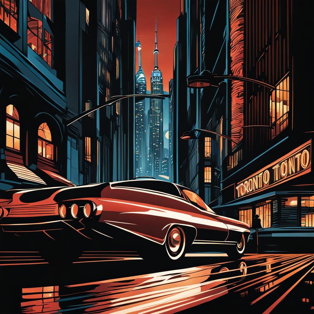 Toronto Nightscape Reflected in Art Deco Style