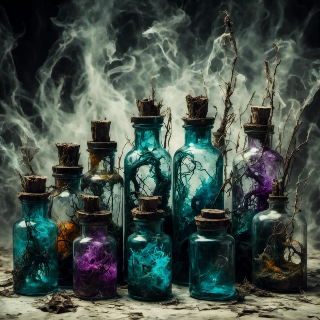 Spectral Eyes in Glass Bottle: Macabre Still Life