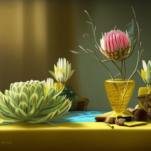 King Protea Still Life in Fantasy Style