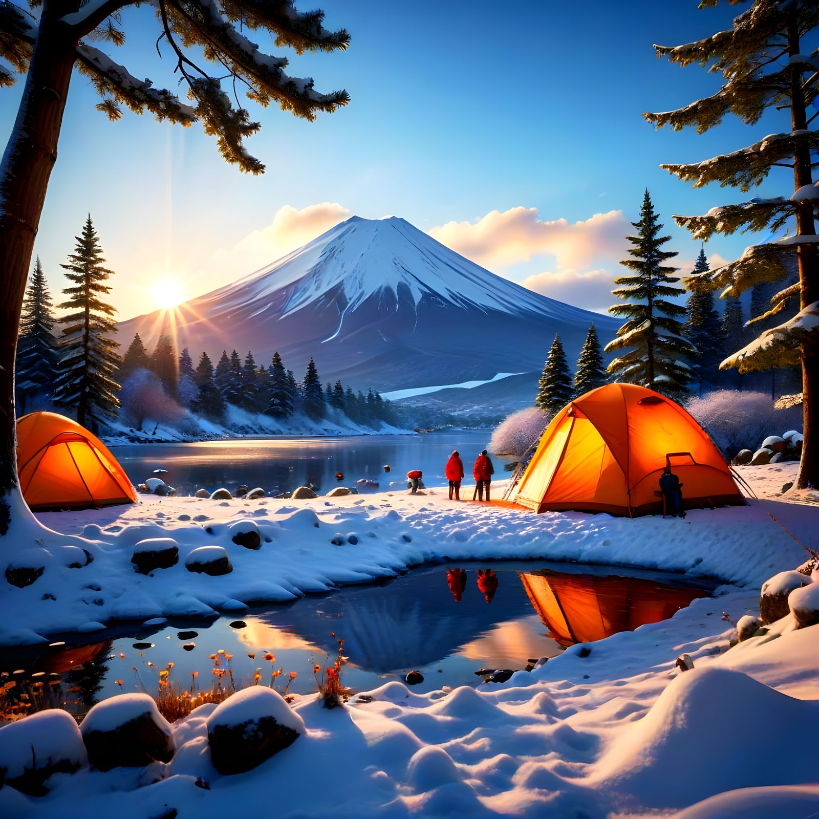 Vibrant Winter Wonderland at Mt Fuji's Campsite