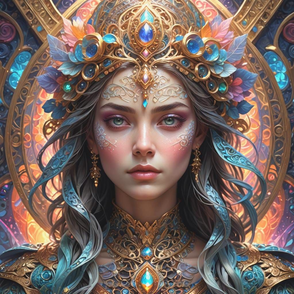 Ethereal Figure Portrait with Mystical Aura in Art Nouveau S...