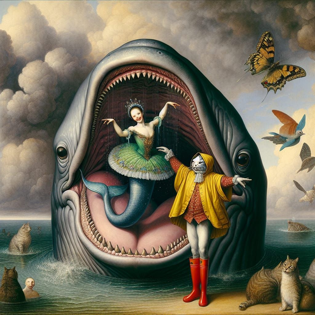 Whimsical Whale Smile in Renaissance Style