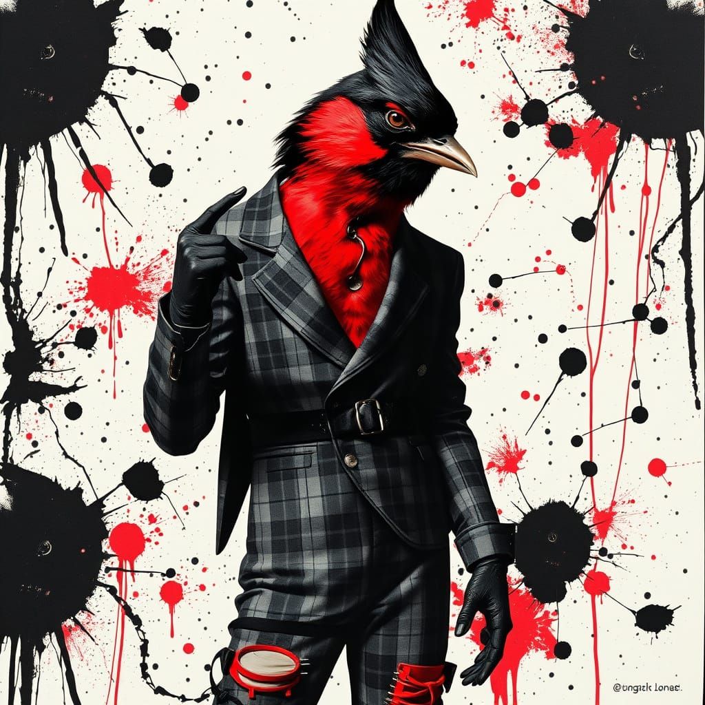 Mischievous Ink Blot Bird Villain in Punk Surrealism