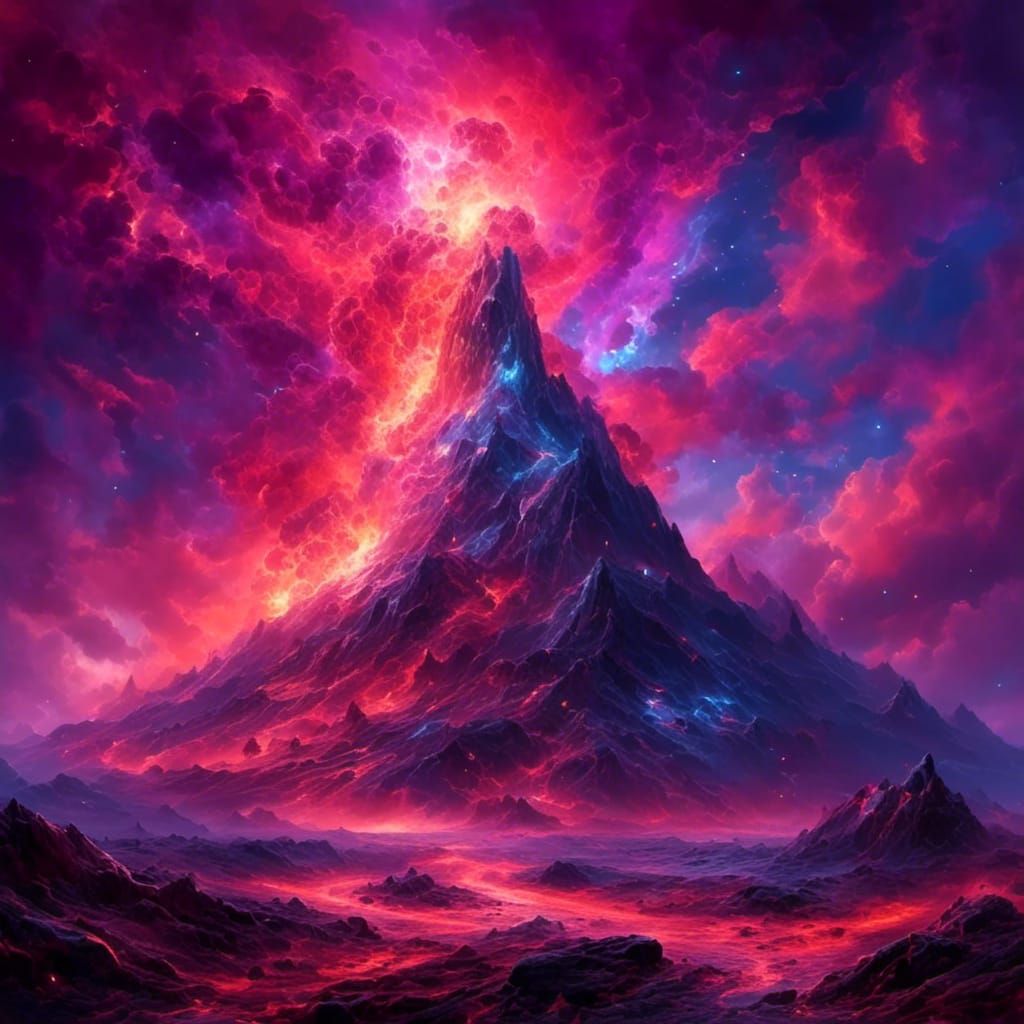 Vibrant Galaxy Volcano Eruption in Fantasy Concept Art