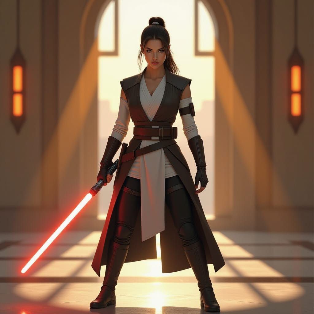 Female Jedi Knight with Orange Lightsaber