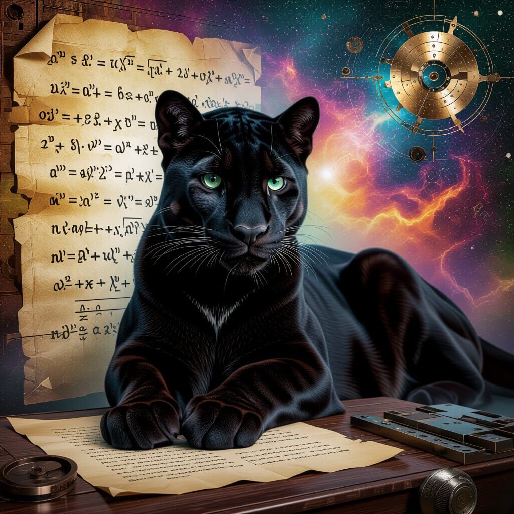 Surreal Black Puma in Cosmic Space Masterpiece