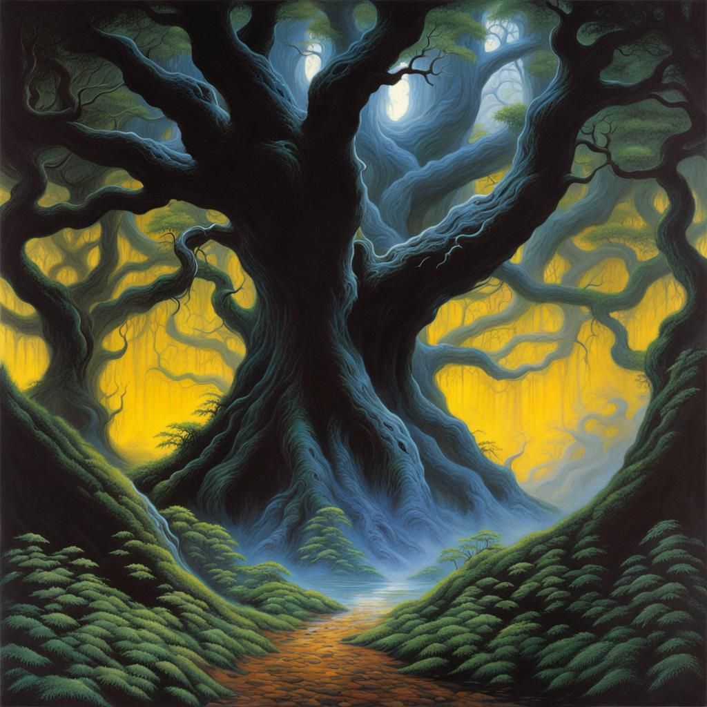 Eldritch Forest Illustration in Sci-Fi Style