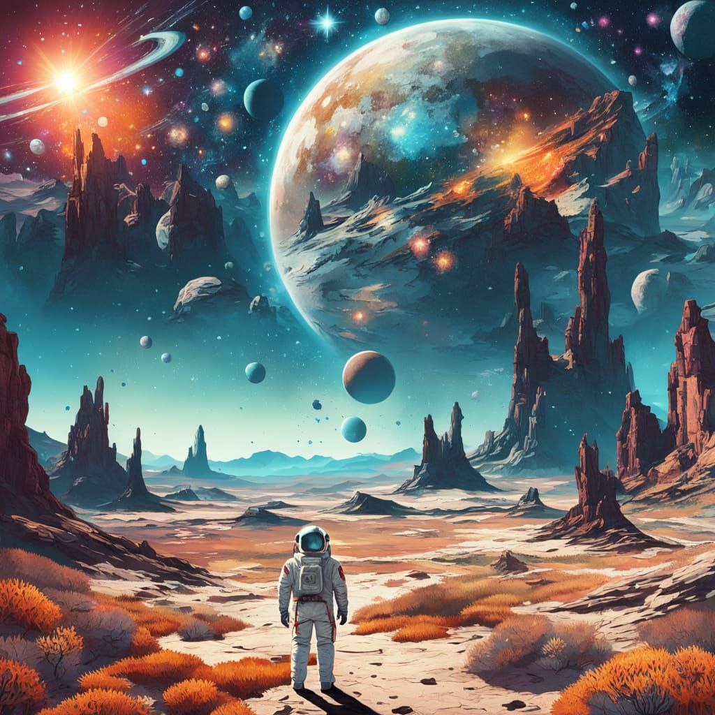 Astronaut on Alien Planet: Vintage Travel Poster