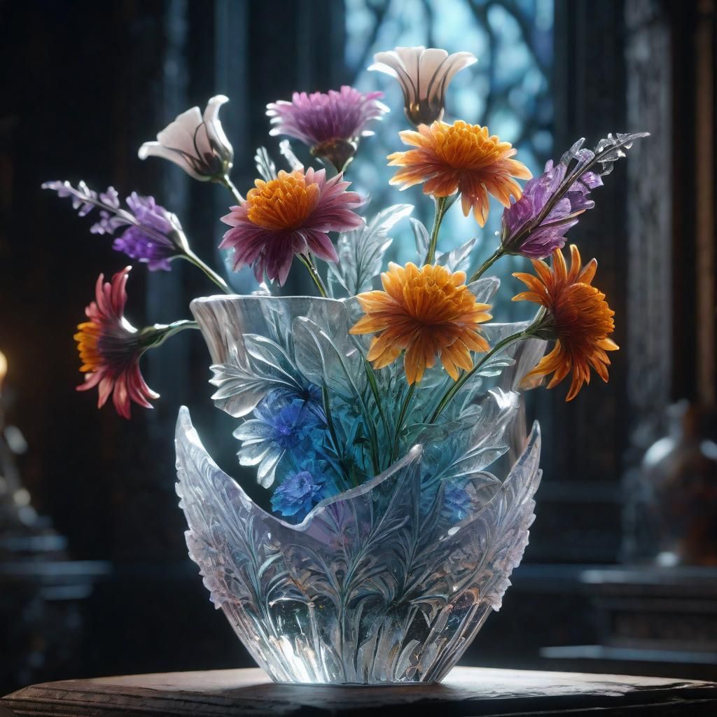 Wildflowers in Carved Crystal Vase: Fantasy Art