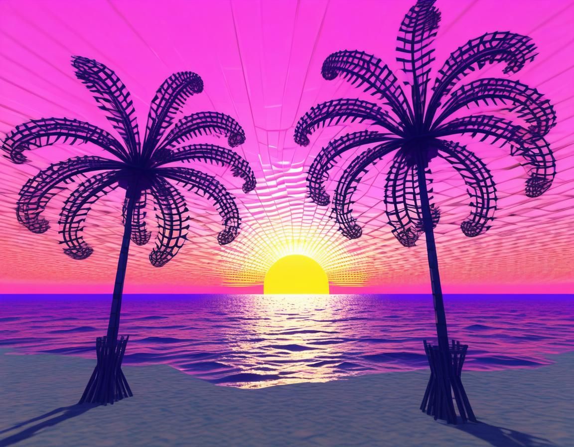 Retrowave Fractal: Low Poly PS1 Beach Sunset