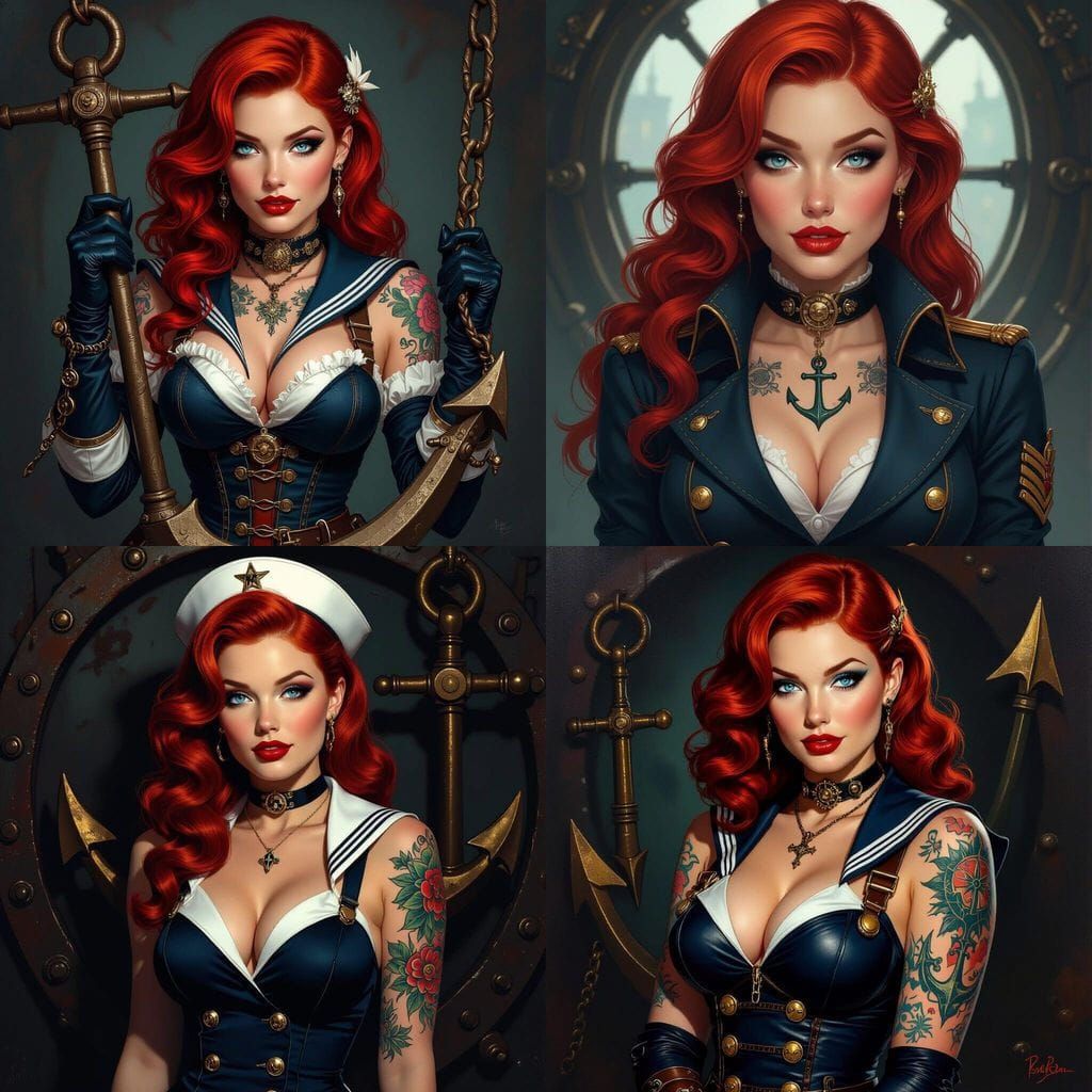 Steampunk Pinup Sailor with Tattoos