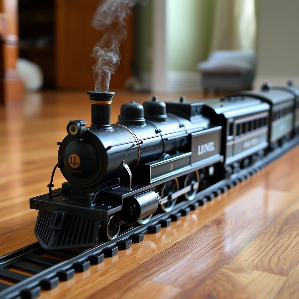 Vintage Lionel Train Set on Shiny Metal Tracks