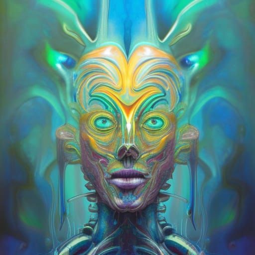 Bismuth Art in Chrome and Neon with Patina