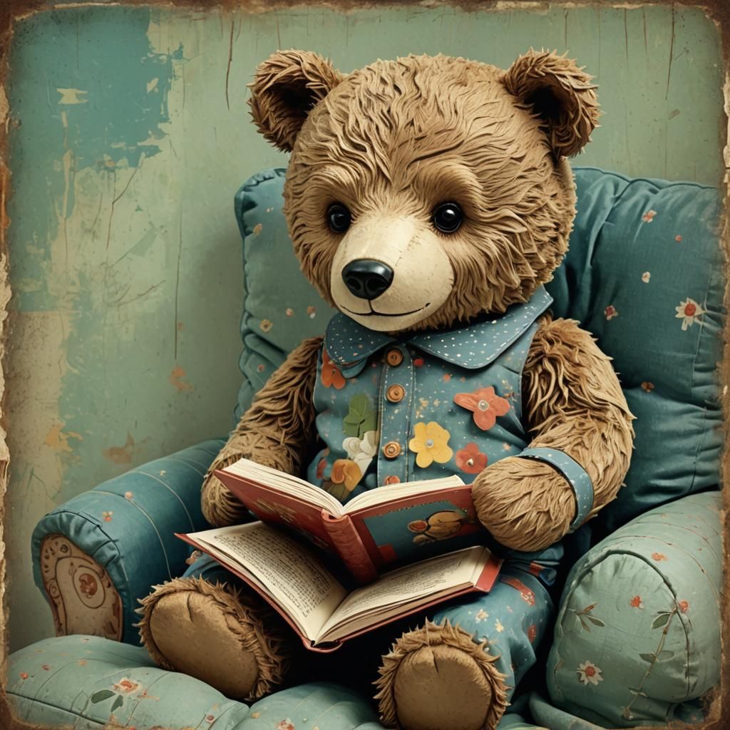 Cozy 3D Teddy Bear and Child Reading