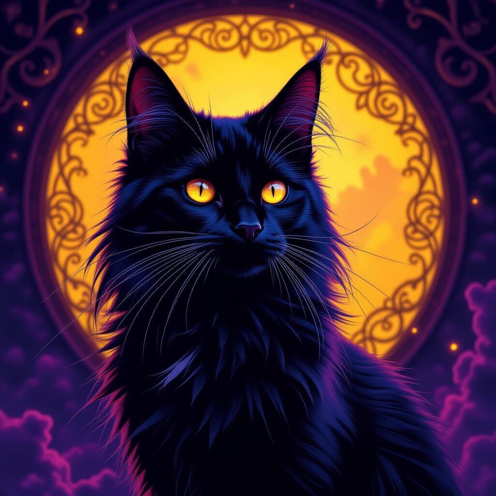 Mystical Black Cat in Dark Fantasy Realm