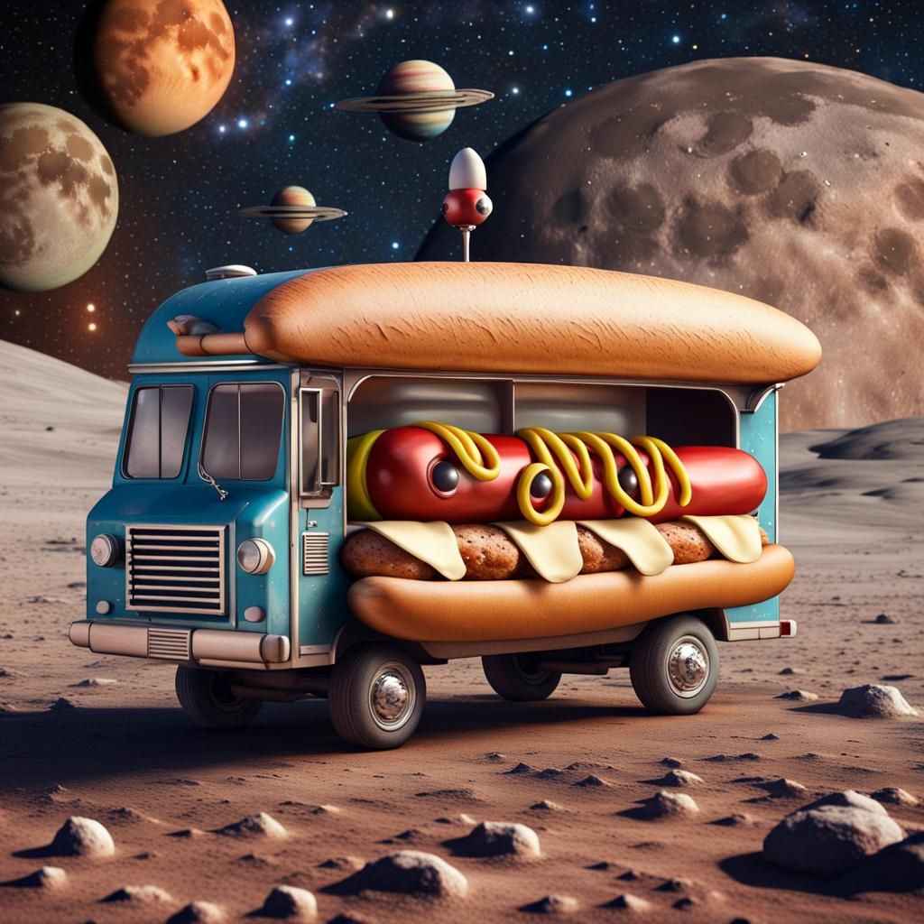 Futuristic Hot Dog Truck on the Moon: Macro Photograph