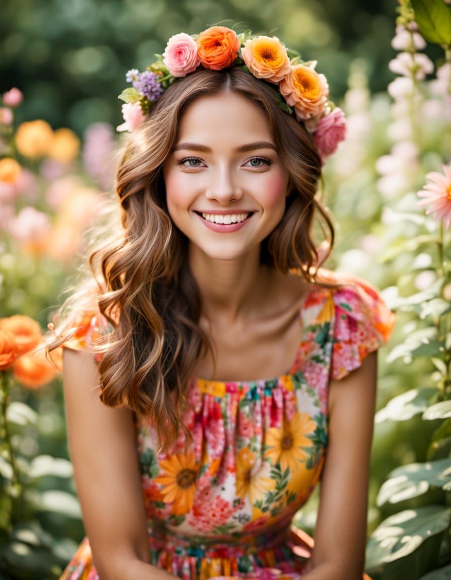 Whimsical Girl in Floral Wonderland
