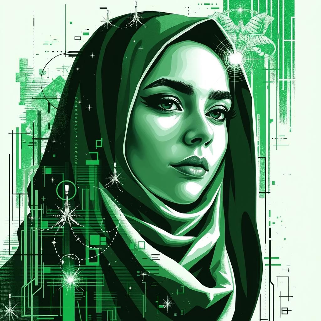 Abstract Constellation Art with Glitch and Hijab