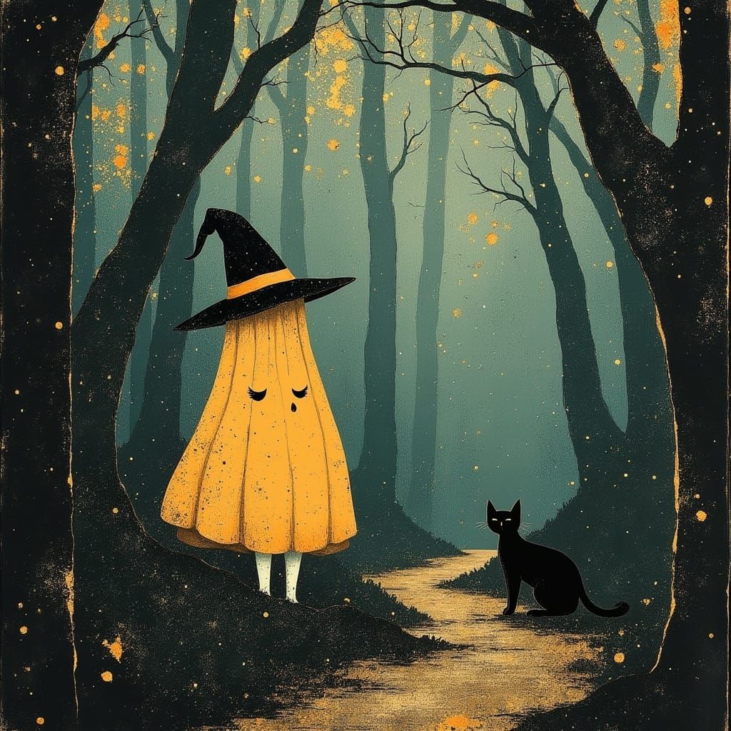 Halloween Pumpkin Witch in Ethereal Forest