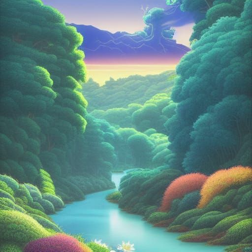 Lush River Valley Digital Painting