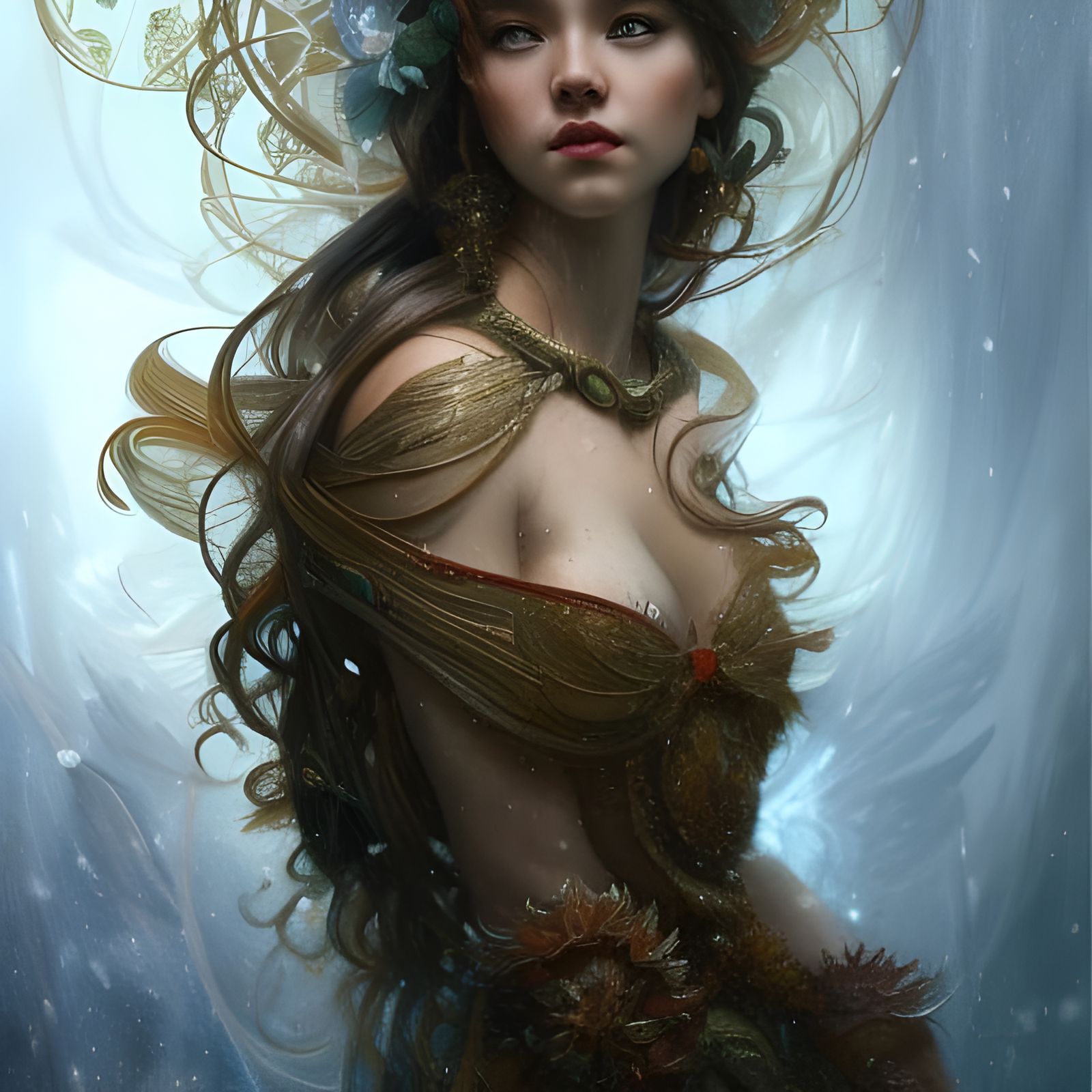 Winter and Fire Goddesses: Detailed Digital Illustration
