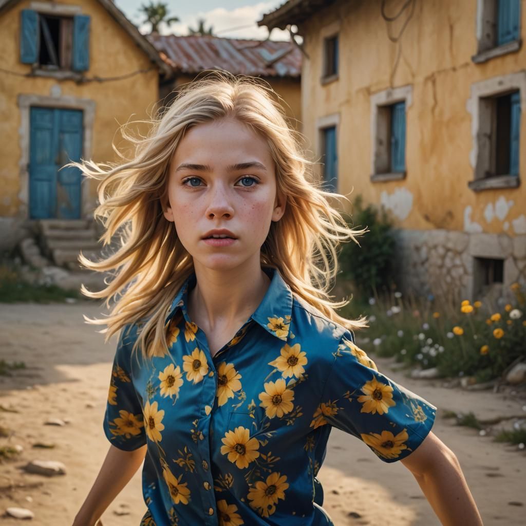 Girl Running on Dark Street: Digital Portrait