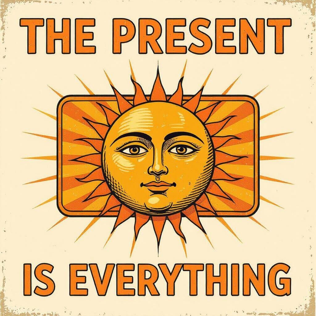 Vintage Rectangular Sun With Face Graphic Illustration