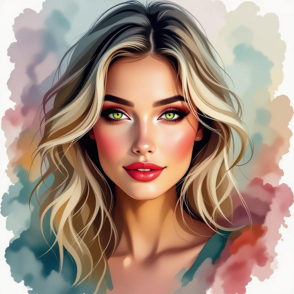 Surreal Beauty: Woman With Demonic Red Eyes